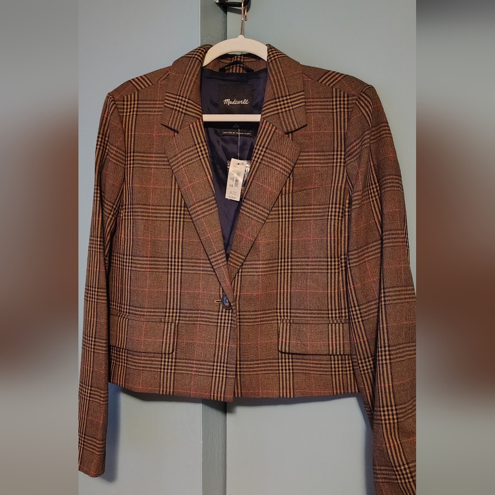 Madewell Plaid Blazer in Brown and Black